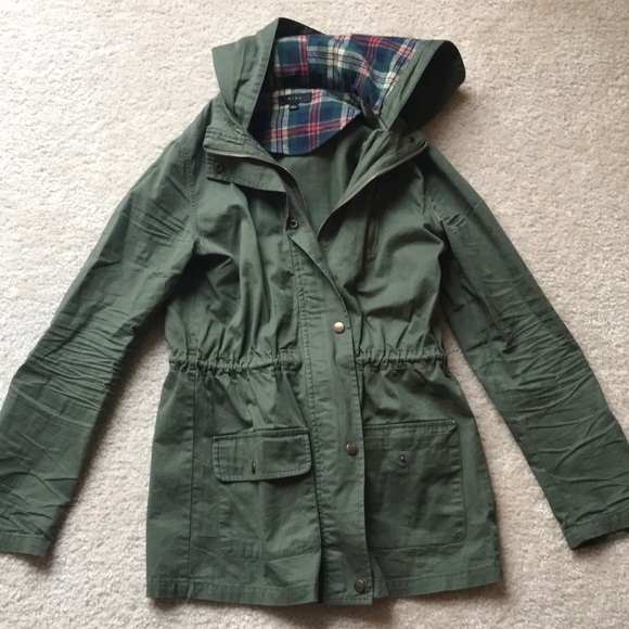 Jackets & Blazers - Green Type Hooded Jacket with Plaid Accents